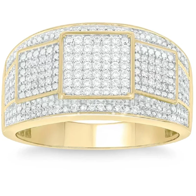 Women’s statement gold rings-1Ct TW Diamond Men's Ring Yellow Gold 12mm Wide