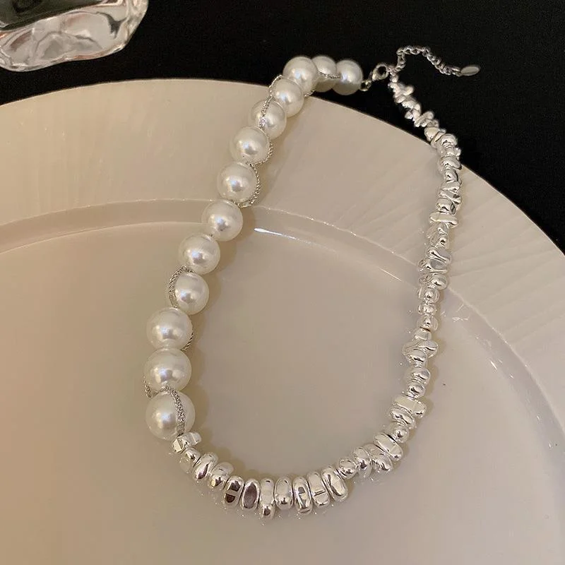 19# Necklace-Silver Broken Silver Pearl Stitching