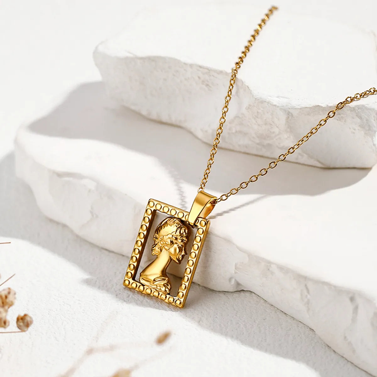 Women’s vintage necklaces-Retro Human Stainless Steel 18k Gold Plated Pendant Necklace