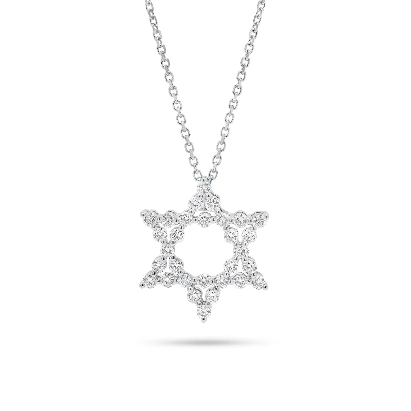 Women’s minimalist gold necklaces-Round Diamond Star of David Pendant Necklace