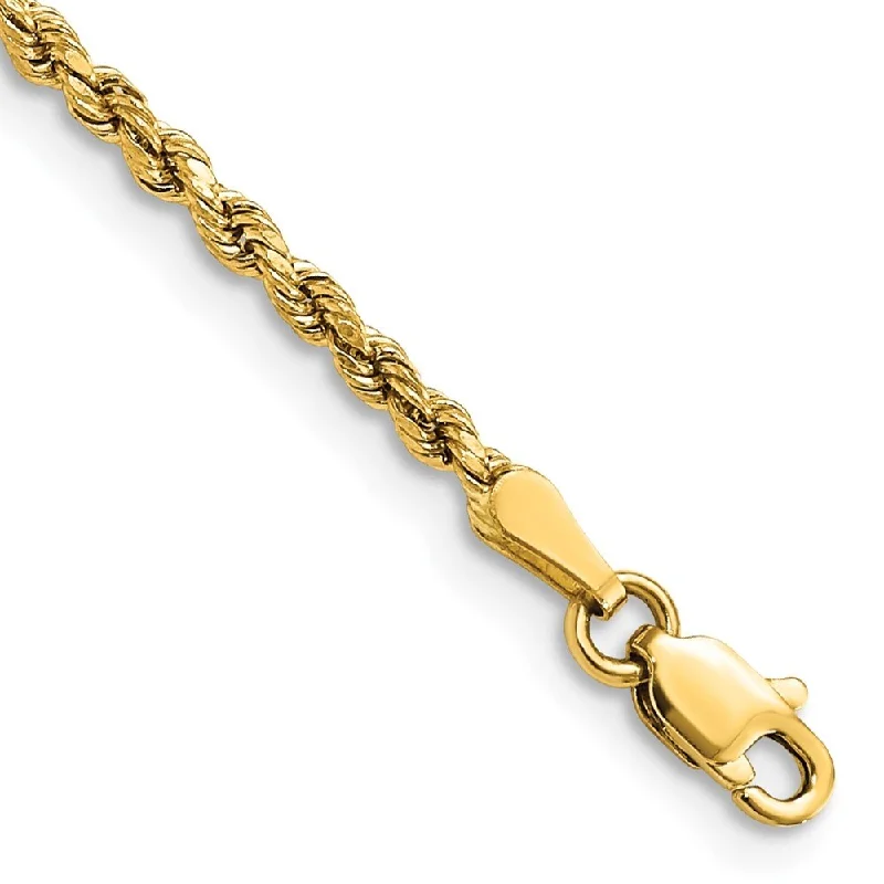 Women’s stackable bangles-14k Yellow Gold 2.25mm Semi-solid Diamond-Cut Rope Chain Bracelet, 7"