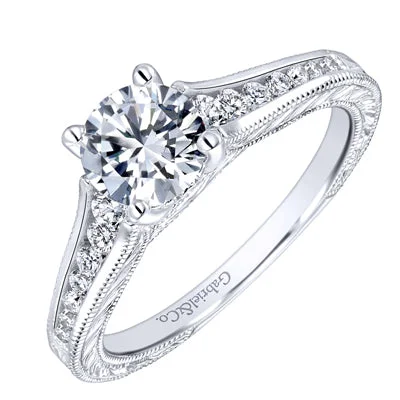 Women’s white sapphire engagement rings-Gabriel Elsie Vintage Diamond Engagement Ring Setting in 14kt White Gold (1/4ct tw)