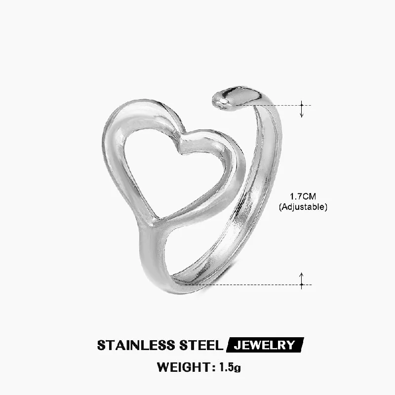 Steel Color Love Heart-Shaped Ring