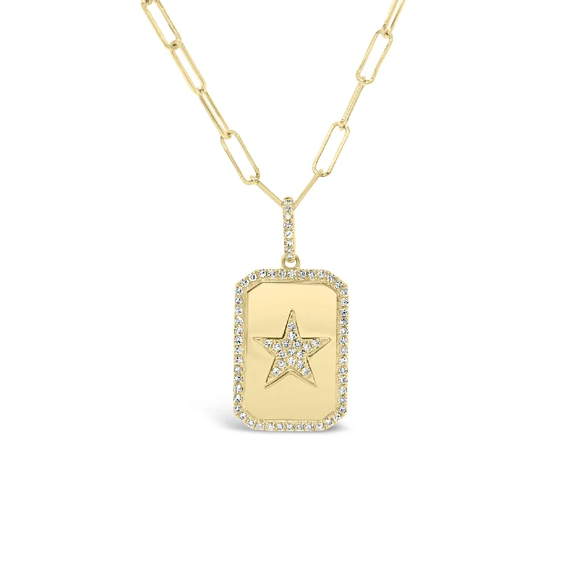 Women’s love necklace-Diamond Star Dog Tag Charm