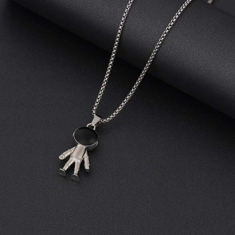 Large Oil Dripping Spaceman Titanium Steel Necklace 60cm