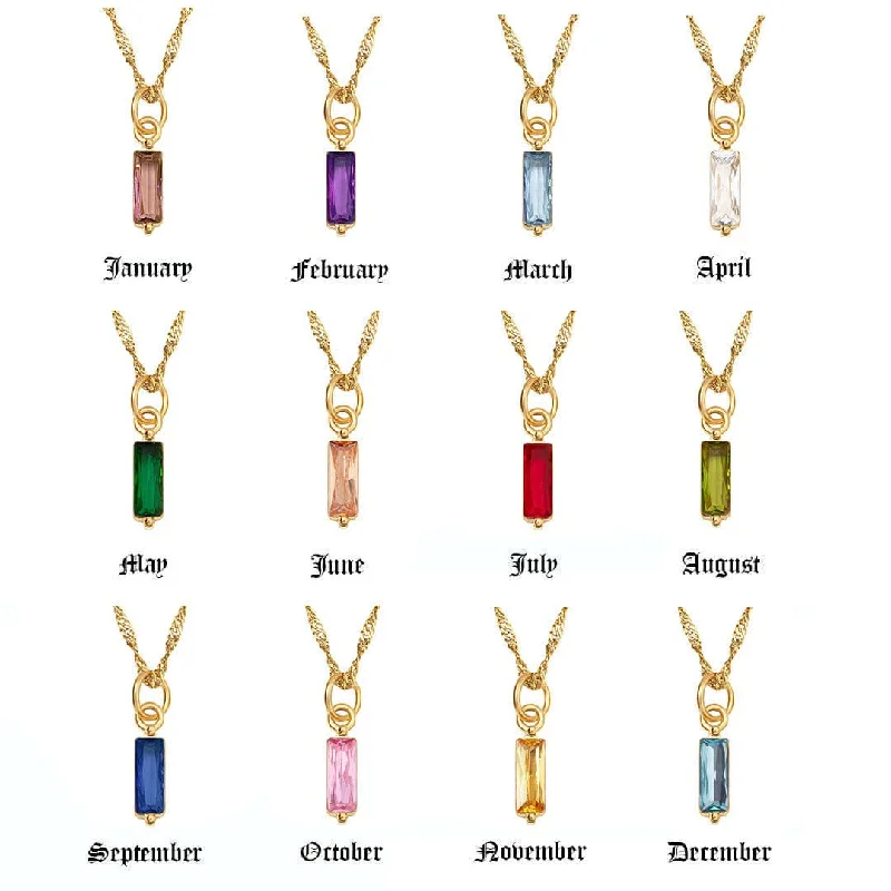 Women’s multi-strand necklaces-Simple Style Streetwear Commute Rectangle Stainless Steel Plating Inlay Birthstone 18k Gold Plated Pendant Necklace