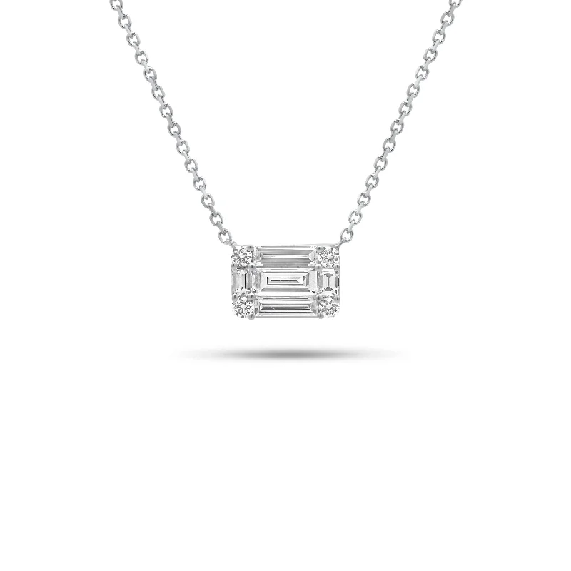 Women’s emerald necklaces-Emerald-Cut Diamond Illusion Pendant Necklace