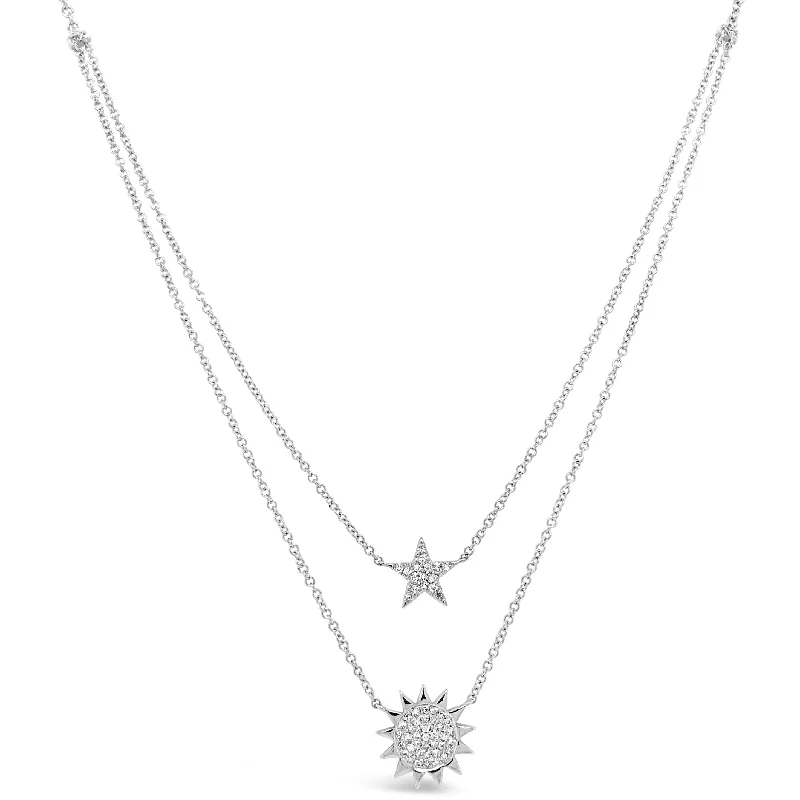 Women’s chunky gold necklaces-Sun & Star Layered Diamond Necklace