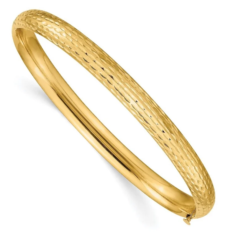 Women’s cuff bracelets-Curata 14k Yellow Gold 6.5mm Sparkle Cut Fancy Hinged Cuff Stackable Bangle Bracelet