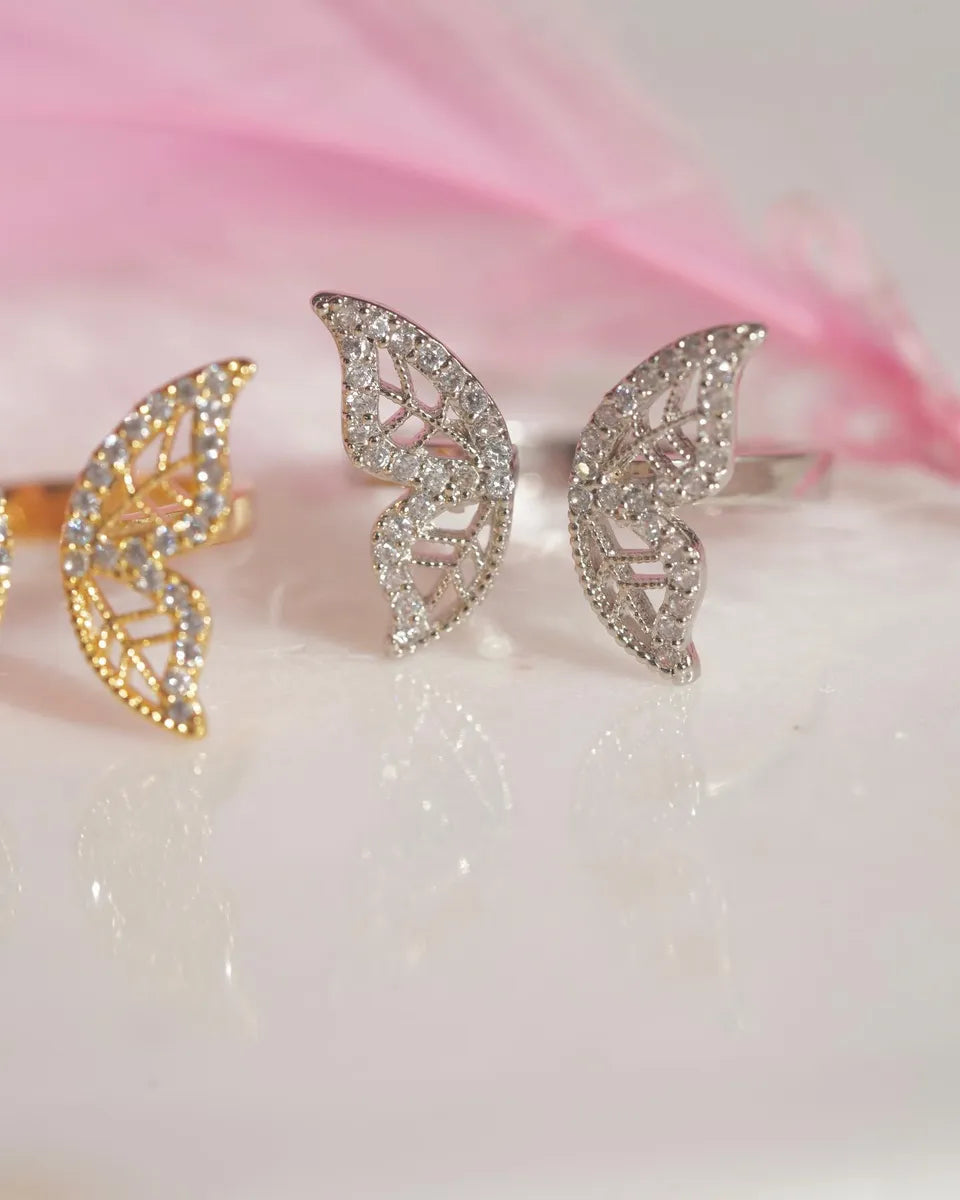 Women’s diamond solitaire rings-Sweet Butterfly Copper Plating Inlay Zircon Gold Plated Open Rings