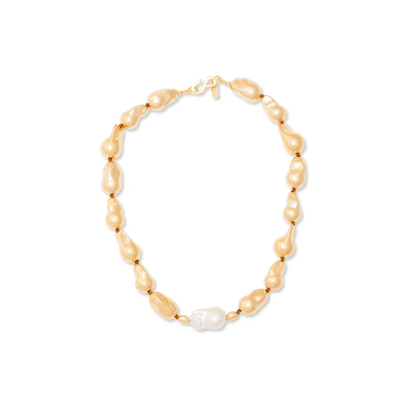 Women’s chunky chain necklaces-Gold & Baroque Pearl Necklace