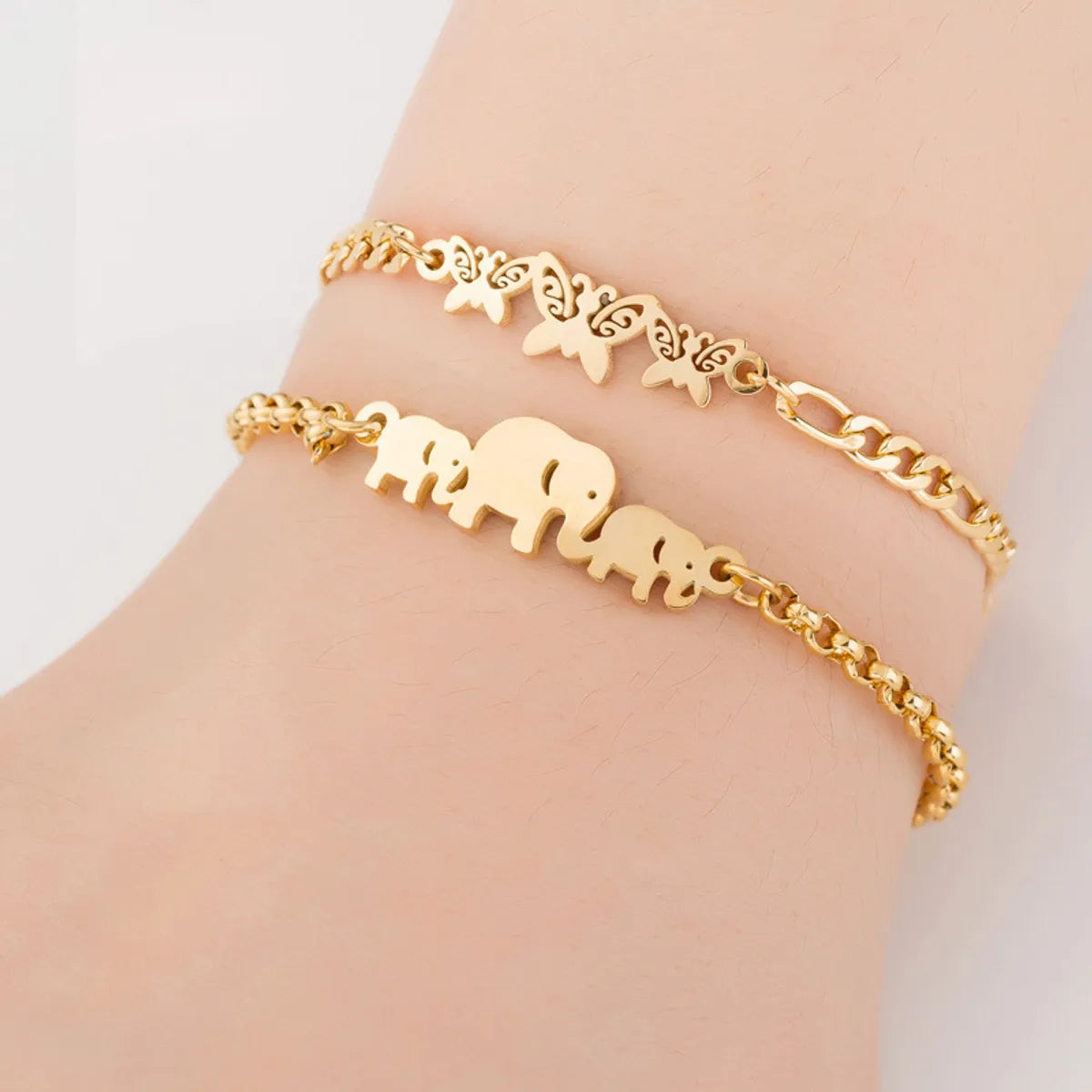 Women’s diamond bangle bracelets-Fashion Butterfly Elephant 201 Stainless Steel 18K Gold Plated Bracelets In Bulk