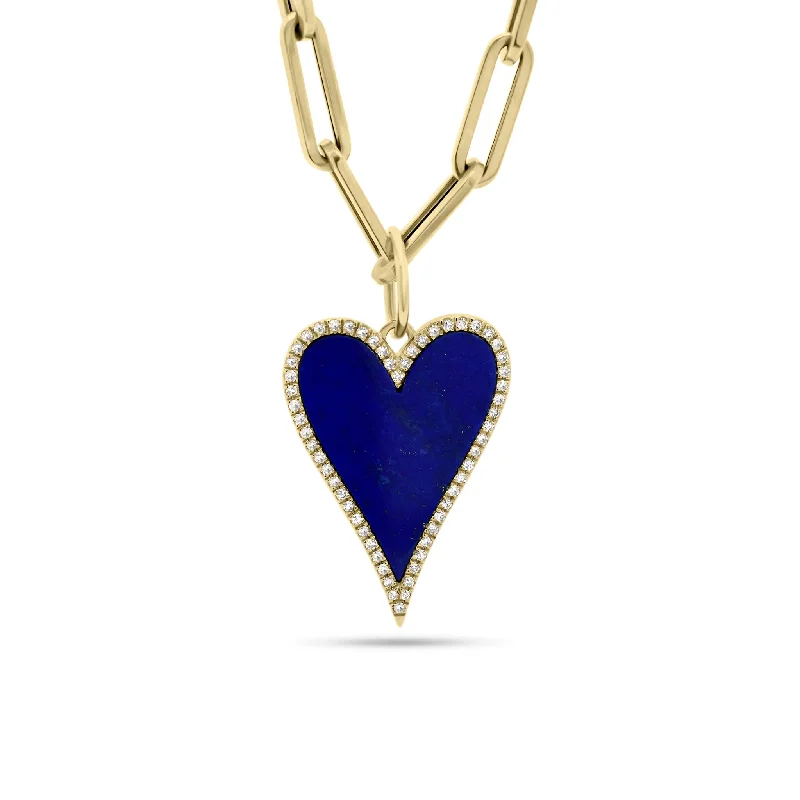 Women’s pendant necklace sets-Lapis & Diamond Heart Pendant