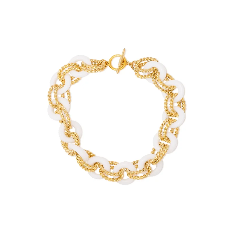 Women’s fashionable necklaces-Gold & White Twist Link Necklace