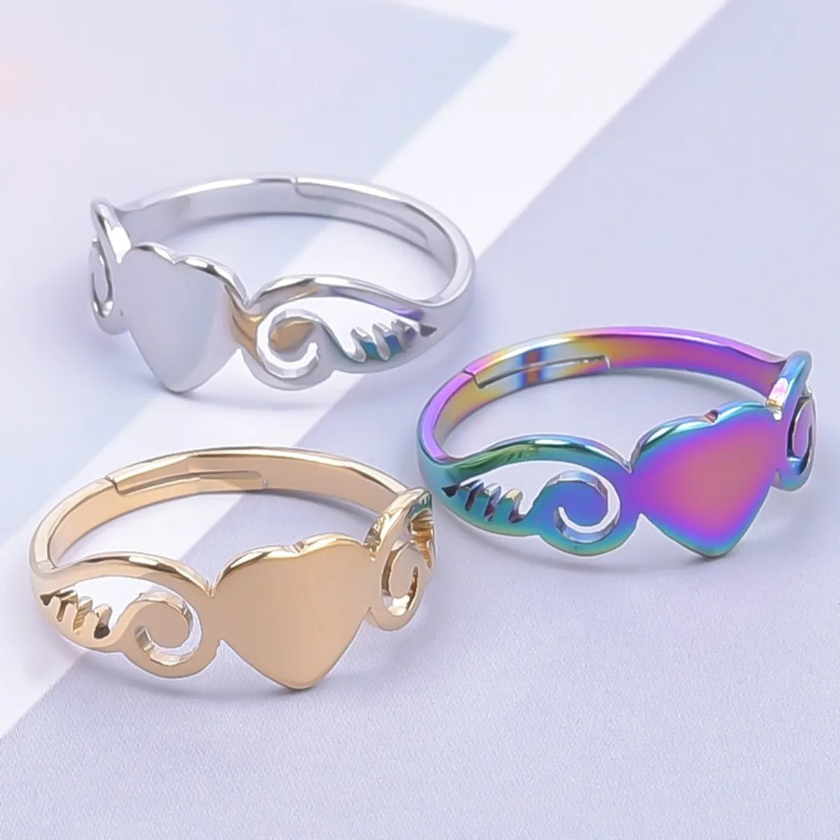 Women’s silver stackable rings-Wholesale Sweet Heart Shape Stainless Steel Open Ring