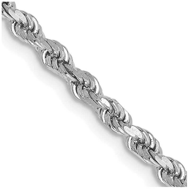 Women’s statement bracelets-Curata 14k White Gold Solid 2.9mm D Cut Rope Chain Bracelet Lobster Claw