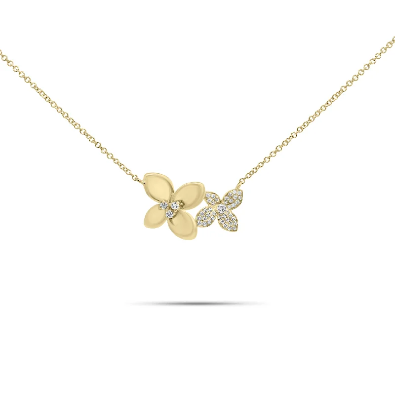 Women’s luxury diamond necklaces-Diamond Flower Duo Pendant Necklace