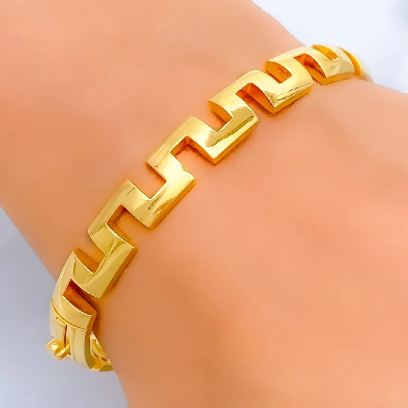 Women’s gemstone bangle bracelets-Impressive Geometrical 22k Gold Sleek Bangle Bracelet