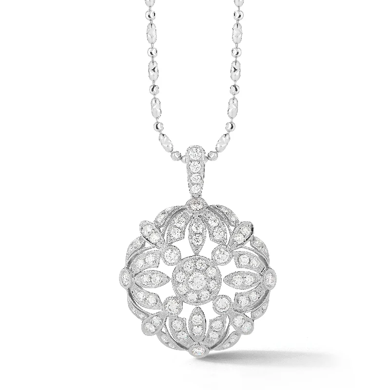 Women’s double chain necklaces-Diamond Lacy Antique Cutout Pendant