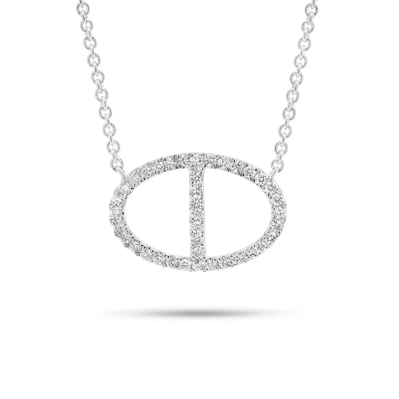 Women’s unique necklaces-Diamond Oval Link Pendant Necklace