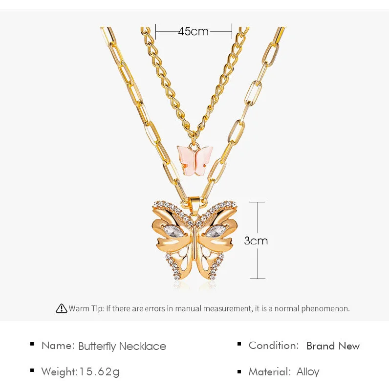 Women’s choker necklaces-New Necklace Bohemian Fashion Metal Size Butterfly Pendant Double Necklace Wholesale Gooddiy