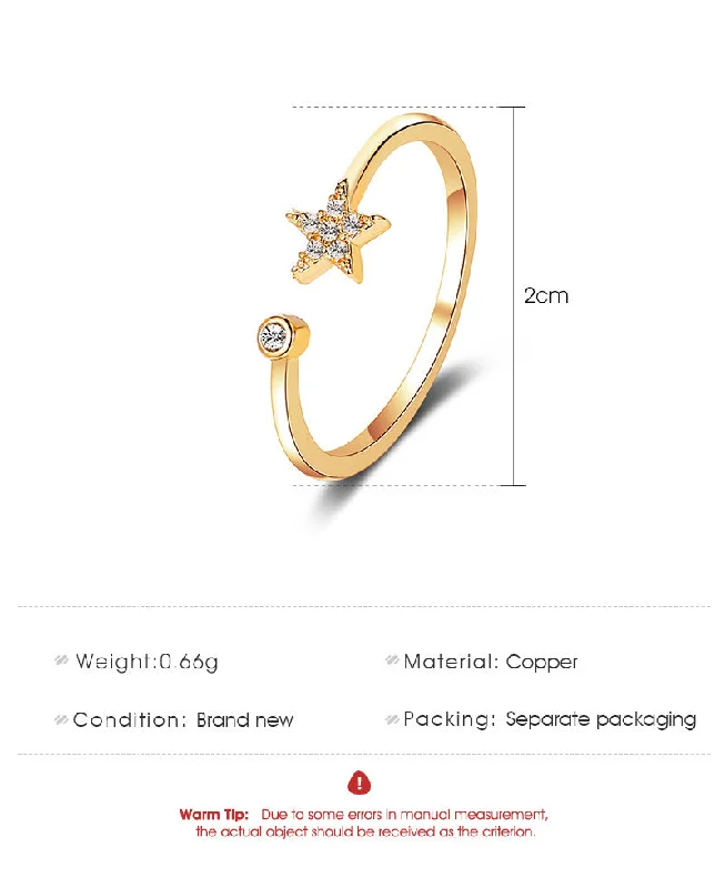 Women’s silver rings-New Ring Simple Five-pointed Star Ring Personality Wild Diamond-set Star Opening Student Ring Wholesale Gooddiy