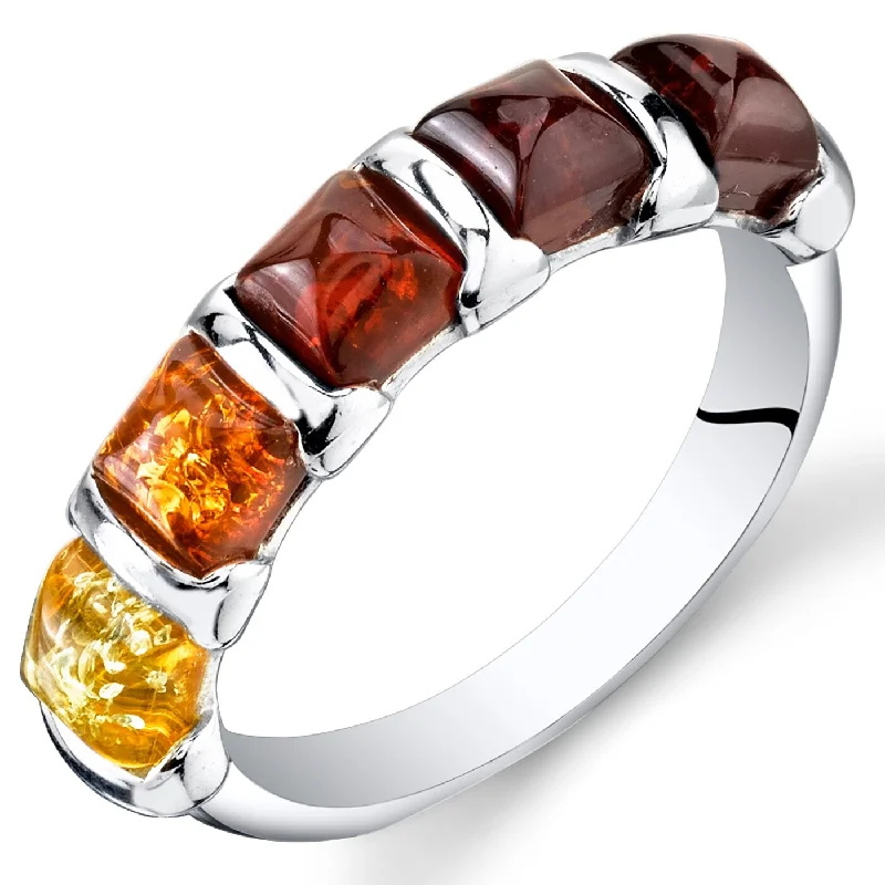 Women’s birthstone rings for each month-Five-stone Amber Ring in Sterling Silver