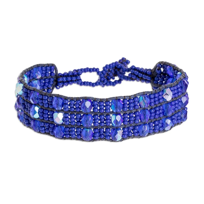 Women’s handcrafted bracelets-Novica Handmade Kinship In Royal Blue Beaded Wristband Bracelet