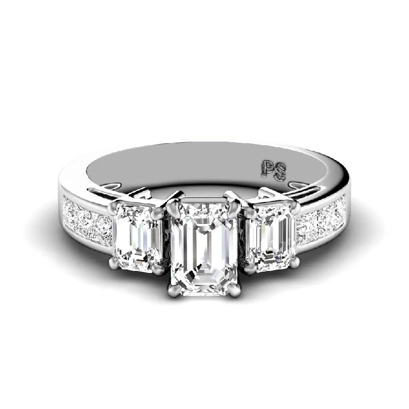 Women’s platinum halo engagement rings-1.55-2.70 CT Princess & Emerald Cut Diamonds - Engagement Ring