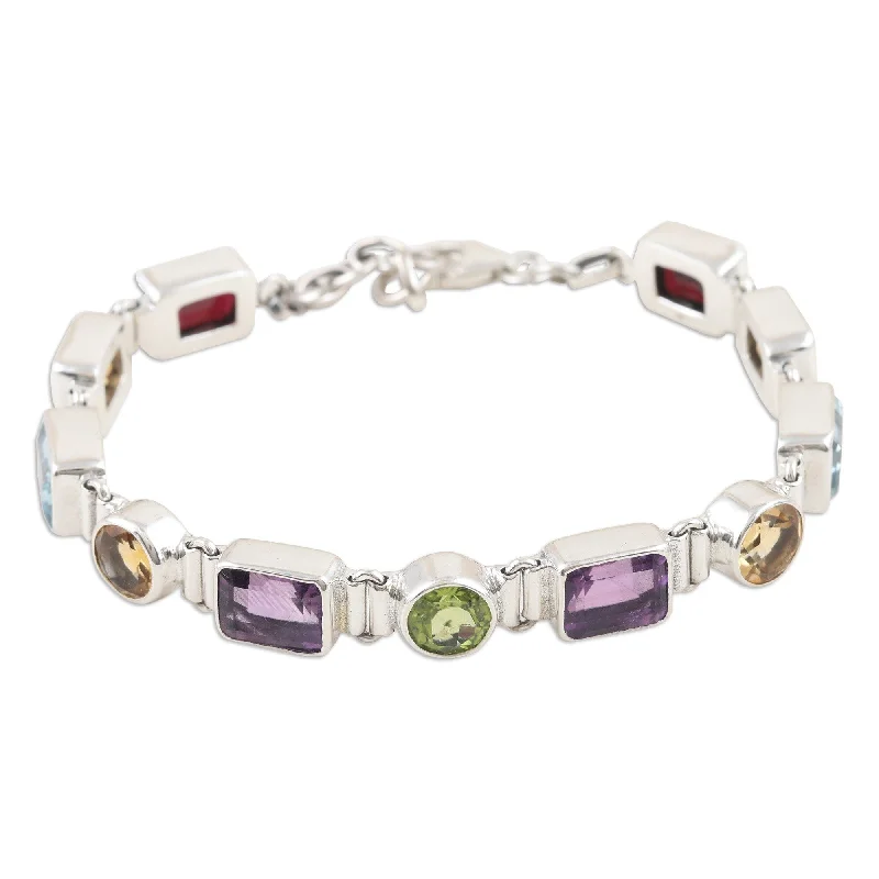 Women’s classic chain bracelets-Novica Handmade United Gems Multi-Gemstone Link Bracelet