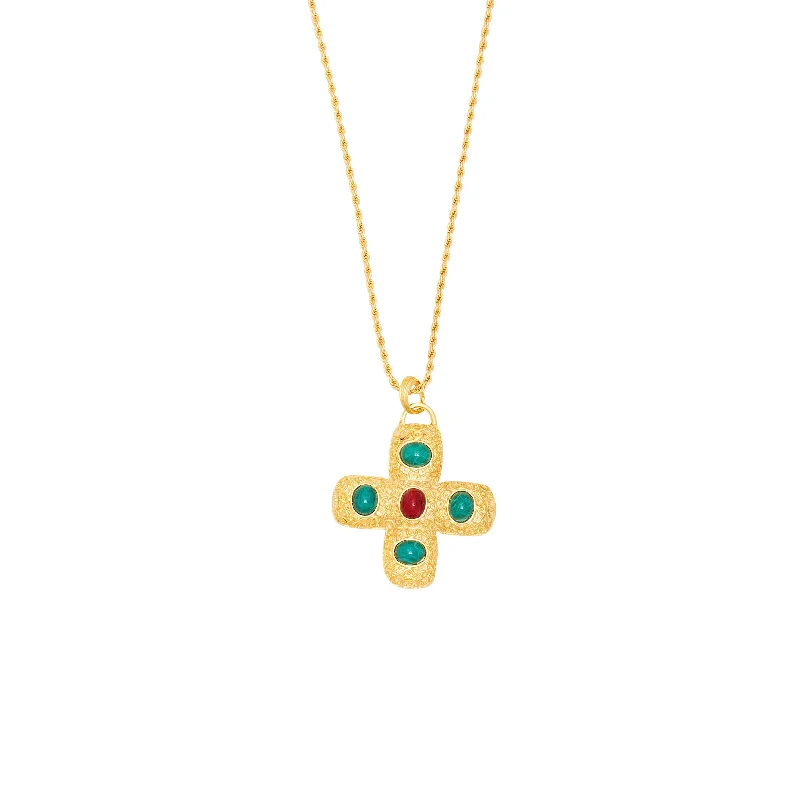 Women’s cross necklaces-Gemstone Cross Pendant Necklace