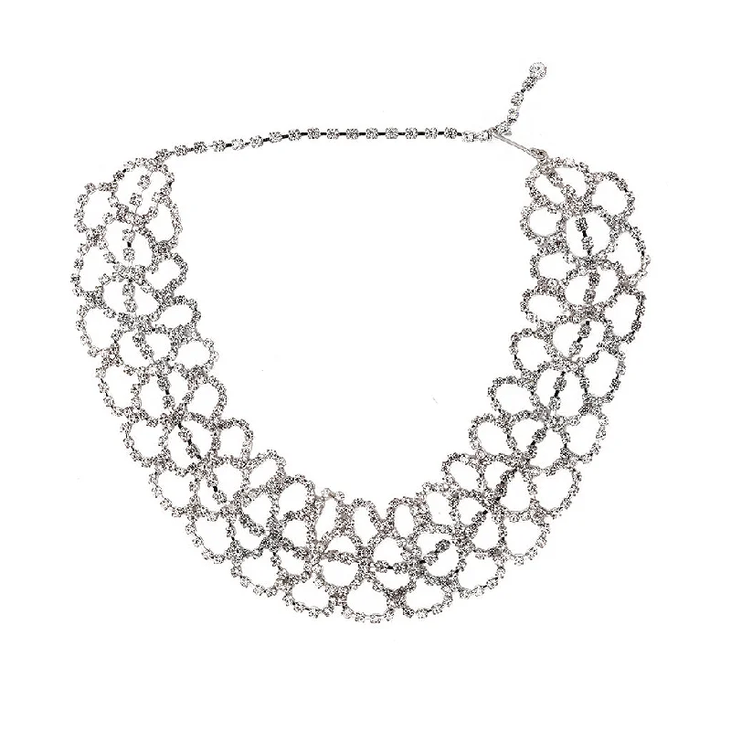 Women’s vintage necklaces-Silver Crystal Lace Choker