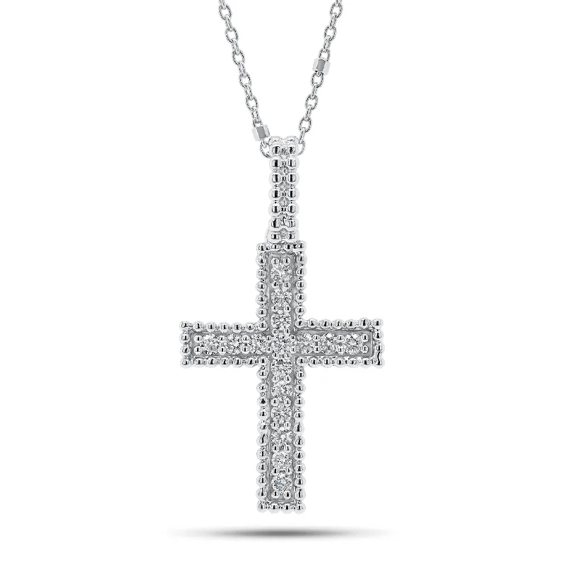 Women’s pearl necklaces-Diamond & Beaded Gold Cross Pendant