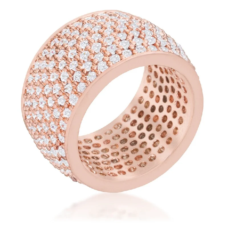 Women’s solitaire rings-Wide Pave Cubic Zirconia Rose Gold Band Ring