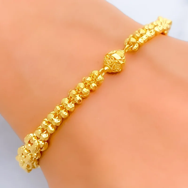 Women’s sterling silver bangles-Sleek Lined 22k Gold Floral Bead Bracelet