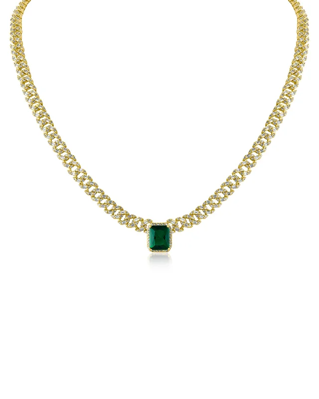 Women’s bold statement necklaces-Emerald Center CZ Chain Necklace