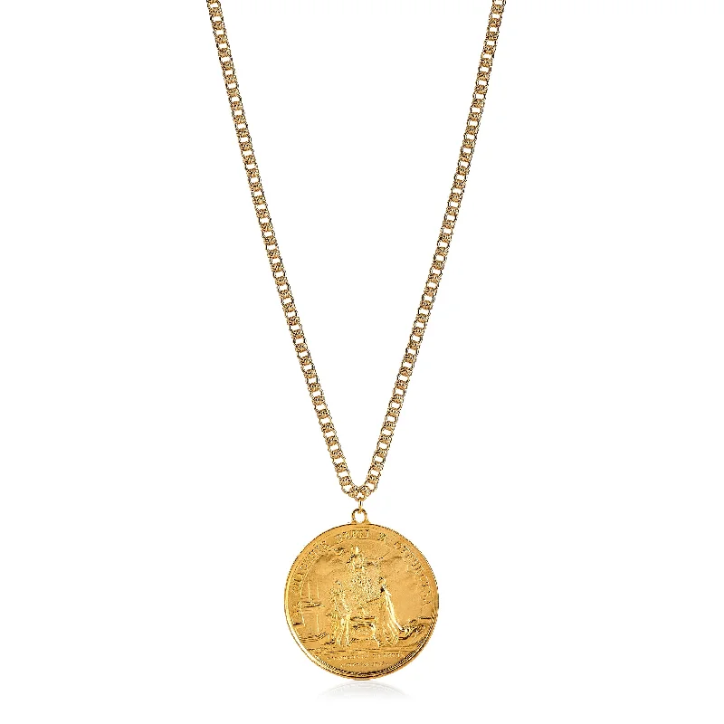 Women’s personalized necklaces-Satin Gold Medallion Necklace