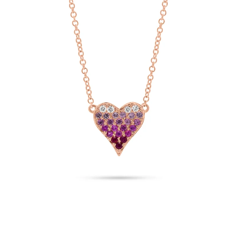 Women’s fashionable necklaces-Pink Sapphire & Diamond Ombré Heart Pendant