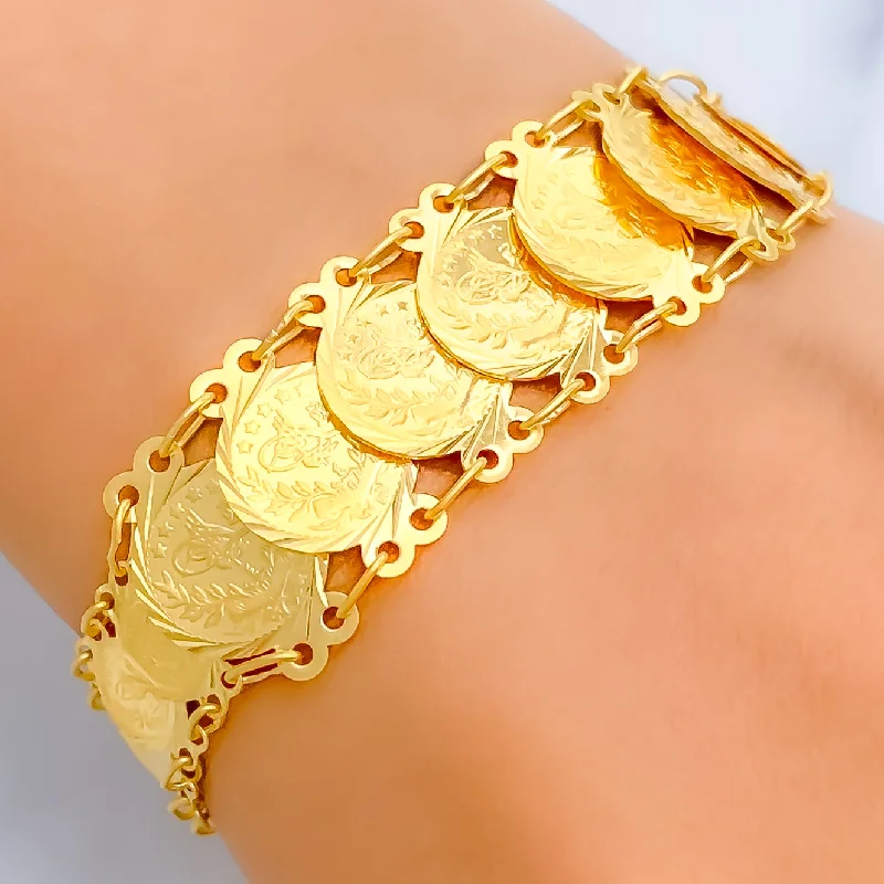 Women’s wedding bracelets-Bold Gorgeous 21k Gold Coin Bracelet