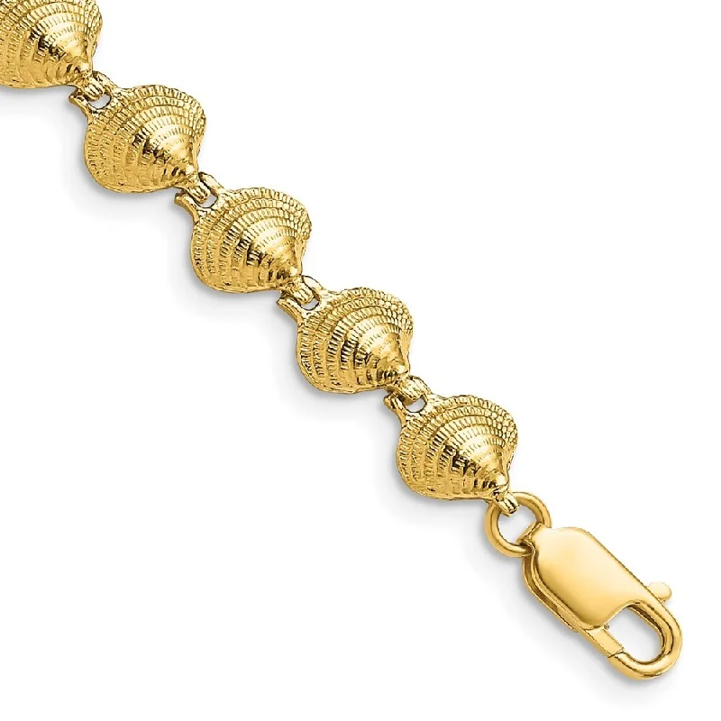 Women’s gold bracelets-14k Yellow Gold 6.84mm Clam Shell Bracelet, 7"