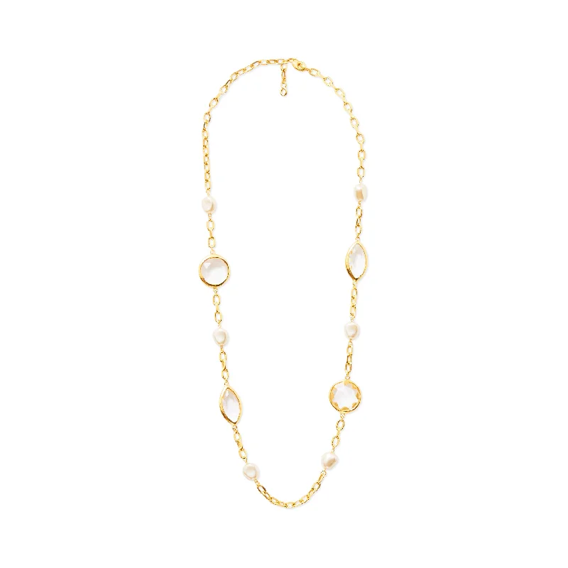 Women’s heart necklaces-Gold Chain Baroque Pearl & Crystal Necklace