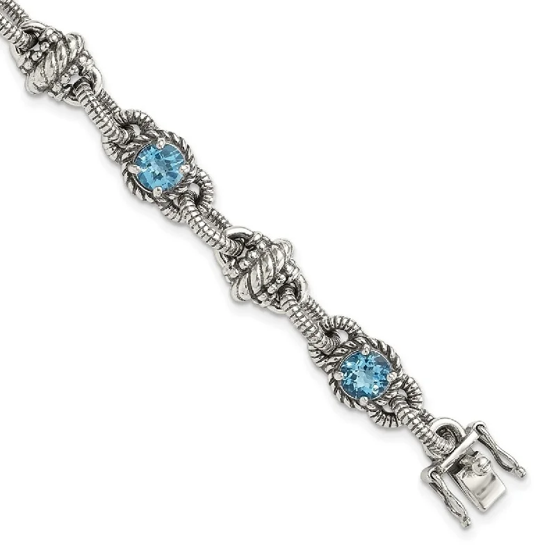 Women’s gemstone bangle bracelets-Curata 925 Sterling Silver Polished Prong set Box Catch Closure 7.14Swiss Blue Topaz 7.75inch Bracelet