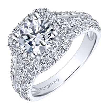 Women’s designer engagement rings-Gabriel Henrietta Halo Diamond Engagement Ring Setting in 14kt White Gold (1ct tw)