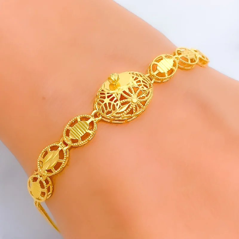 Women’s leather bracelets-Ornamental Leaf Accented 21k Gold Bracelet