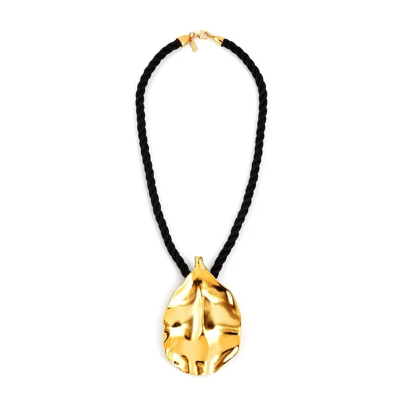 Women’s delicate necklaces-Satin Gold Leaf Necklace