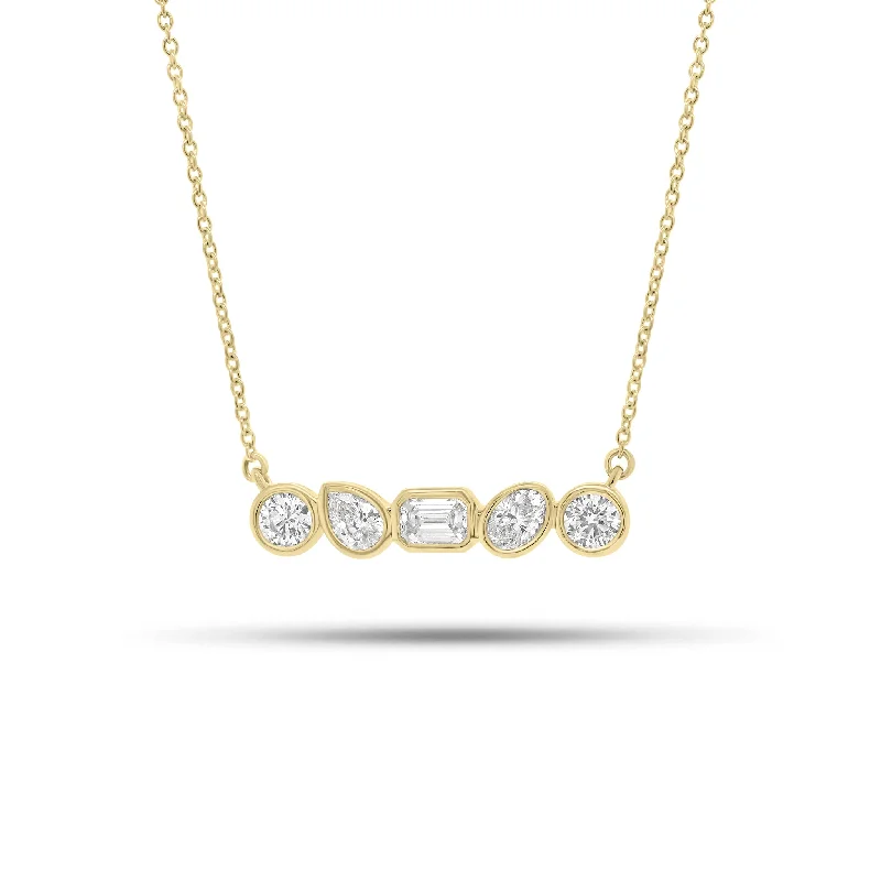 Women’s choker necklaces-Bezel-Set Mixed Shape Diamond Bar Pendant Necklace