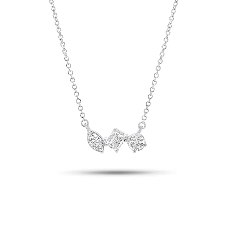 Women’s engraved necklaces-Mixed Shape Diamond Bar Pendant Necklace