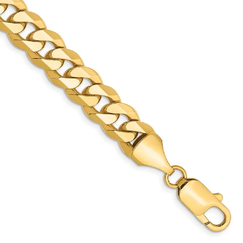 Women’s leather bracelets-14k Yellow Gold 8.5mm Flat Beveled Curb Chain Bracelet, 8"