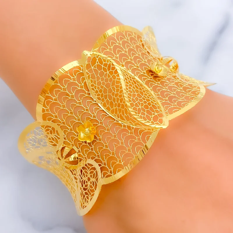 Women’s antique bracelets-Stylish Grandiose 21K Gold Mesh Bangle Bracelet