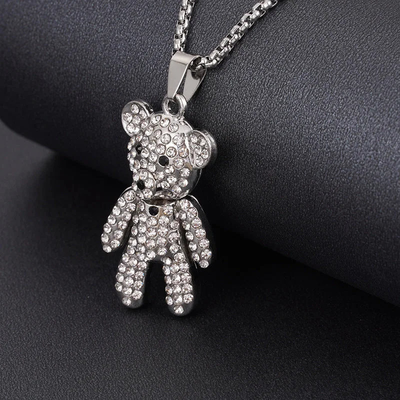 Spot Drill Bear Titanium Steel Necklace 70cm